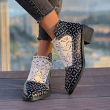 Printed Point Toe Block Heels Boots - Trendsi - Flyclothing LLC