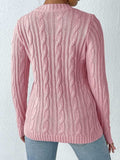 Cable-Knit Heart Round Neck Long Sleeve Sweater - Trendsi - Flyclothing LLC
