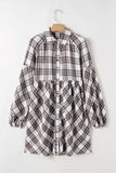 Full Size Plaid Collared Neck Balloon Sleeve Mini Shirt Dress - Trendsi - Flyclothing LLC