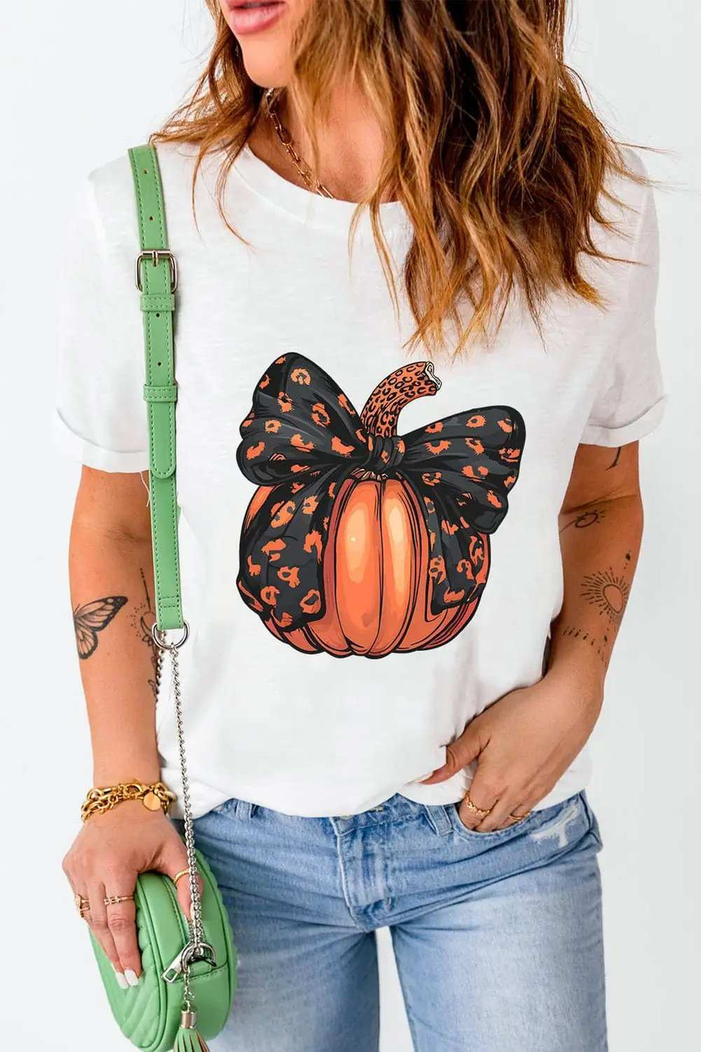Pumpkin Round Neck Short Sleeve T-Shirt - Trendsi - Flyclothing LLC