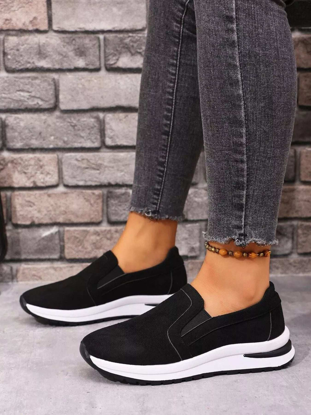 Slip-On Sneakers with Contrast Sole - Trendsi - Flyclothing LLC