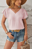 Ruched V-Neck Flounce Sleeve Blouse - Trendsi - Flyclothing LLC