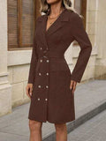 Double-Breasted Lapel Collar Long Sleeve Dress - Trendsi - Flyclothing LLC