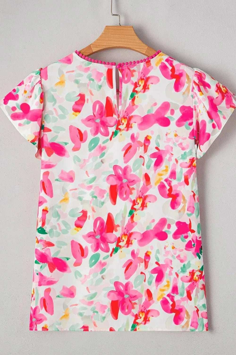 Floral Print Ruffle Sleeve Round Neck Blouse - Trendsi - Flyclothing LLC