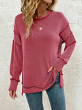 Side Slit Round Neck Dropped Shoulder Sweatshirt - Trendsi - Flyclothing LLC
