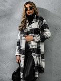 Plaid Collared Neck Long Sleeve Coat - Trendsi - Flyclothing LLC