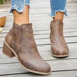 Round Toe Block Heels Boots - Trendsi - Flyclothing LLC