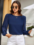 Round Neck Balloon Sleeve Blouse - Trendsi - Flyclothing LLC