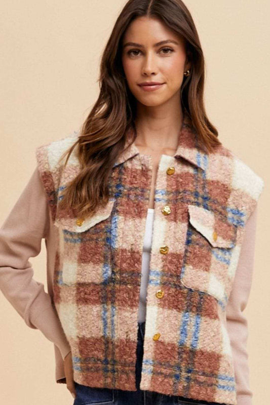 Annie Wear Faux Fur Plaid Button Up Jacket - Trendsi - Flyclothing LLC