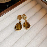 Tiger's Eye 18K Gold-Plated Copper Geometric Earrings - Trendsi - Flyclothing LLC