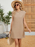 Round Neck Cap Sleeve Mini Dress - Trendsi - Flyclothing LLC