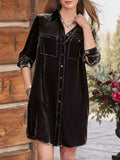 High-Low Button Up Long Sleeve Knee Length Dress - Trendsi - Flyclothing LLC