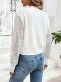 Baseball Collar Lace Patchwork Long Sleeve Jacket - Trendsi - Flyclothing LLC