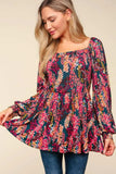 Haptics Full Size Peplum Floral Square Neck Blouse - Trendsi - Flyclothing LLC