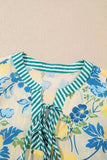 Floral Striped Trim Puff Short Sleeve Dress - Trendsi - Flyclothing LLC