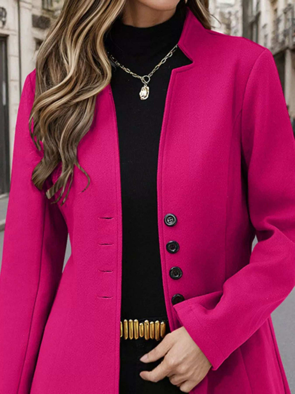 Button Up Long Sleeve Coat - Trendsi - Flyclothing LLC