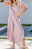 Striped Round Neck Short Sleeve Top and Pants Set - Trendsi - Flyclothing LLC