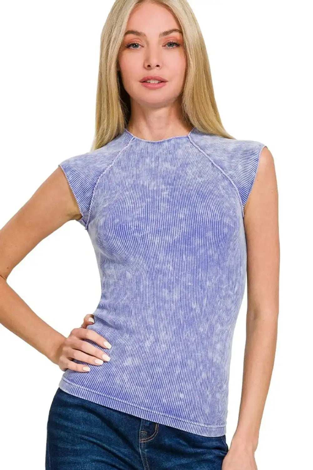 Zenana Stone Washed Ribbed Seamless Top - Trendsi - Flyclothing LLC