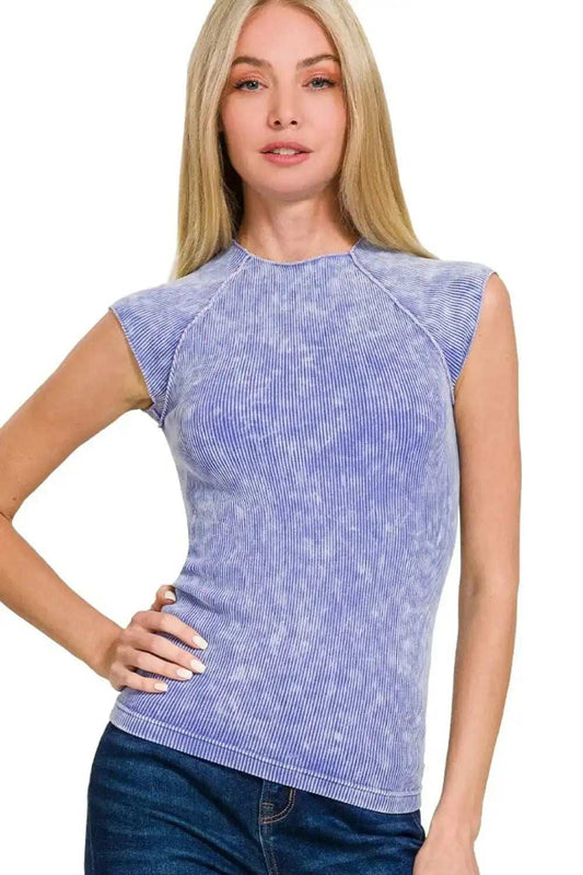 Zenana Stone Washed Ribbed Seamless Top - Trendsi - Flyclothing LLC