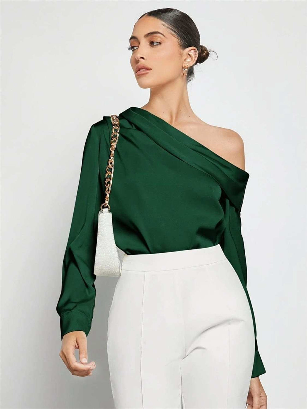 Ruched One Shoulder Long Sleeve Top - Trendsi - Flyclothing LLC