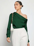 Ruched One Shoulder Long Sleeve Top - Trendsi - Flyclothing LLC