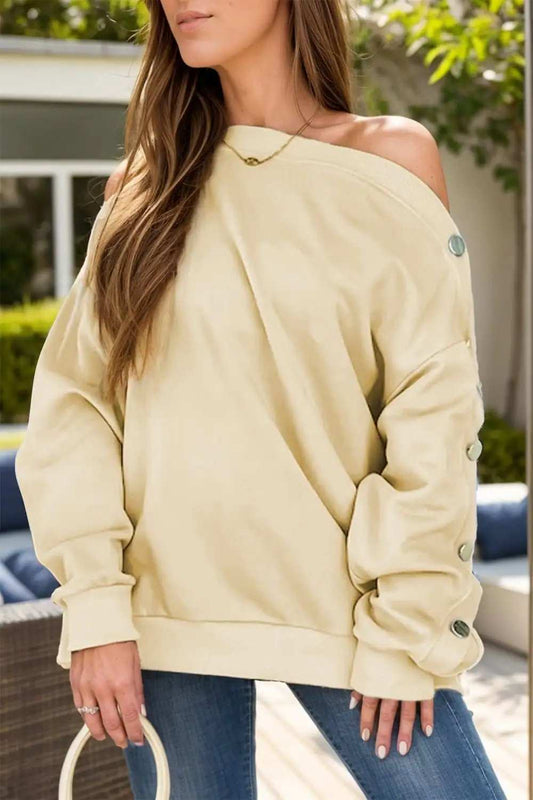 One Shoulder Long Sleeve Top - Trendsi - Flyclothing LLC