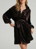 Collared Neck Button Down Long Sleeve Mini Dress - Trendsi - Flyclothing LLC
