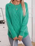 Decorative Button Round Neck Raglan Sleeve Sweater - Trendsi - Flyclothing LLC