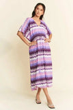 Davi & Dani Multi Color Wavy Tie Waist Flowy Sleeve Dress - Trendsi - Flyclothing LLC