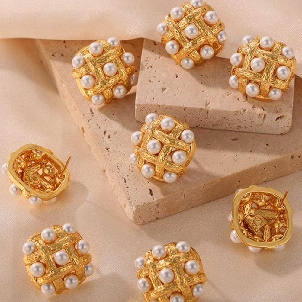 Copper Shell Pearl Stud Earrings - Trendsi - Flyclothing LLC