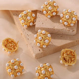 Copper Shell Pearl Stud Earrings - Trendsi - Flyclothing LLC