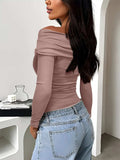 Ruched One Shoulder Long Sleeve T-Shirt - Trendsi - Flyclothing LLC