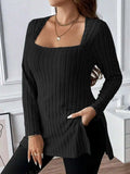 Plus Size Square Neck Long Sleeve Top - Trendsi - Flyclothing LLC