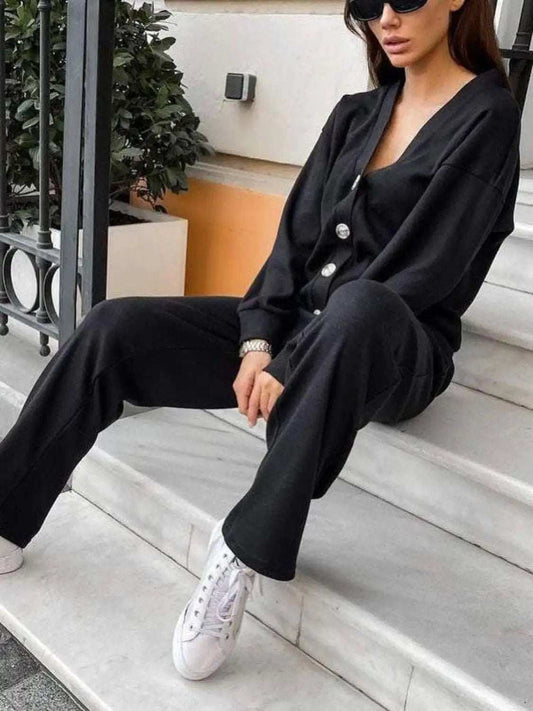 Full Size Button Up Long Sleeve Top and Pants Set - Trendsi - Flyclothing LLC