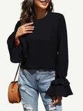 Round Neck Double-Layered Flounce Sleeve Top - Trendsi - Flyclothing LLC