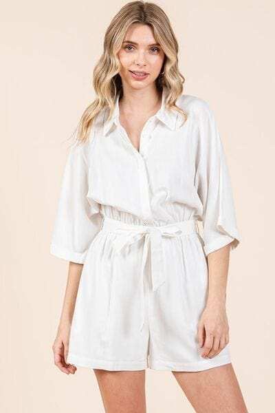 Mittoshop Tie Waist Half Sleeve Romper - Trendsi - Flyclothing LLC