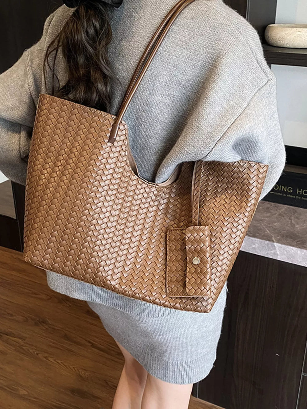 Woven Texture Large Capacity Tote Bag - Trendsi - Flyclothing LLC