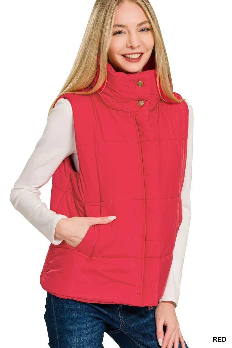 Zenana High Neck Zip-Up Vest Coat - Trendsi - Flyclothing LLC