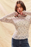 SO ME Floral Print Textured Long Sleeve Knit Top - Trendsi - Flyclothing LLC