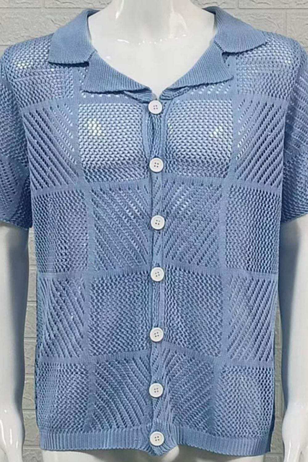 Men's Button Down Checkered Eyelet Shirt - Trendsi - Flyclothing LLC