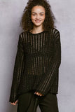 POL Openwork Round Neck Knit Top with Shiny Detail - Trendsi - Flyclothing LLC