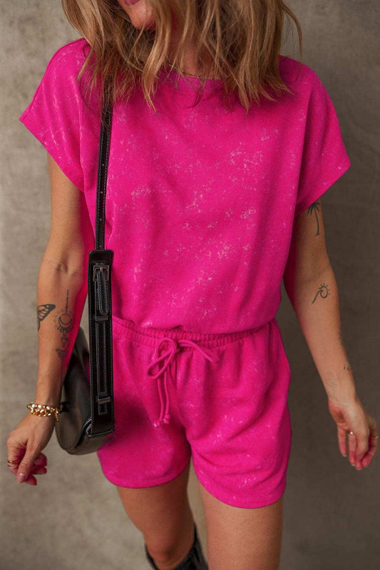 Mineral Wash Hollow Out Back Drawstring Waist Romper - Trendsi - Flyclothing LLC