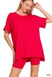Zenana Full Size Brushed Dty Microfiber Round Neck Top and Biker Shorts Set Plus Size - Trendsi - Flyclothing LLC