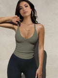 Ribbed V-Neck Halter Tank Top - Trendsi - Flyclothing LLC