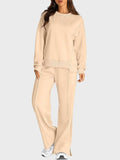 Round Neck Long Sleeve Top and Slit Pants Set - Trendsi - Flyclothing LLC