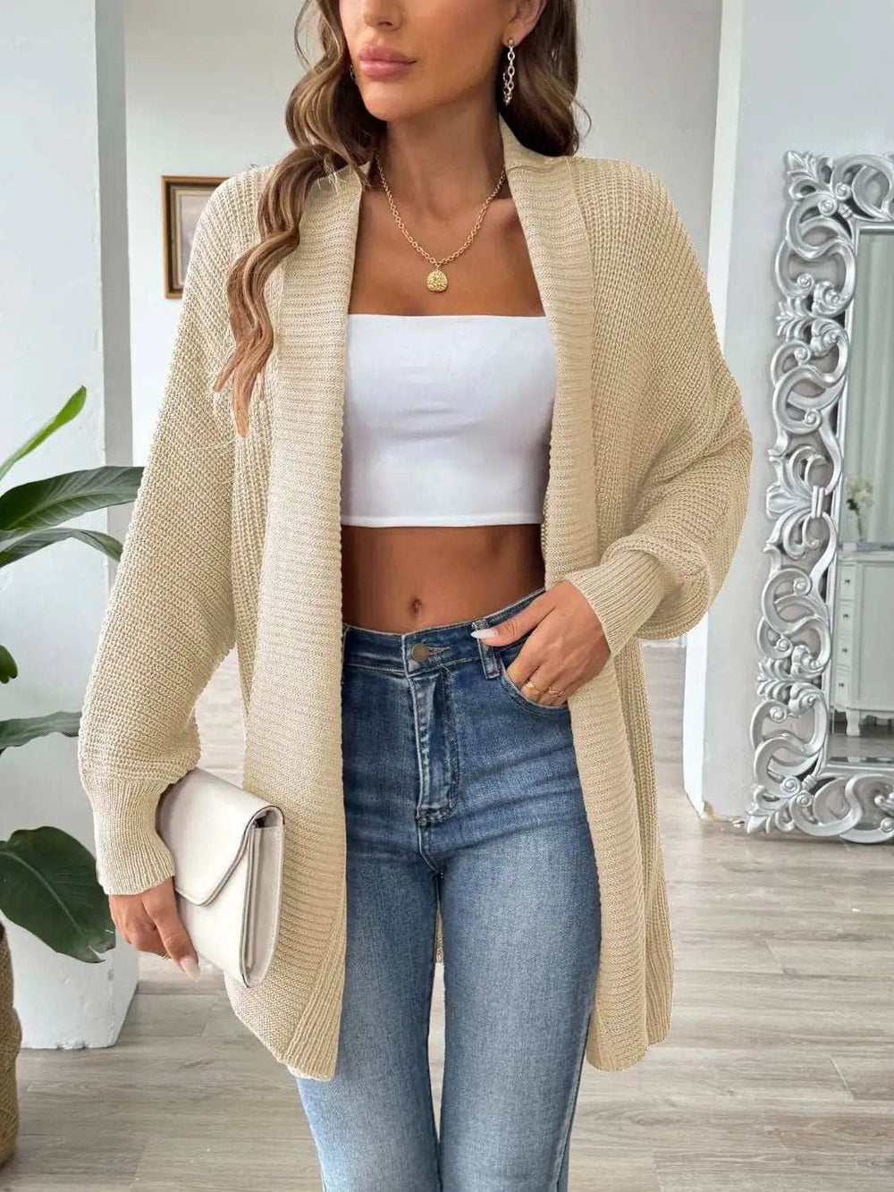 Open Front Long Sleeve Cardigan - Trendsi - Flyclothing LLC