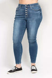 Judy Blue Full Size High Rise Button Fly Skinny Jeans Plus Size - Trendsi - Flyclothing LLC