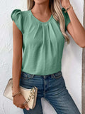 Ruched Round Neck Cap Sleeve Blouse - Trendsi - Flyclothing LLC
