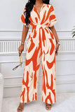 Printed V-Neck Short Sleeve Wide Leg Jumpsuit - Trendsi - Flyclothing LLC