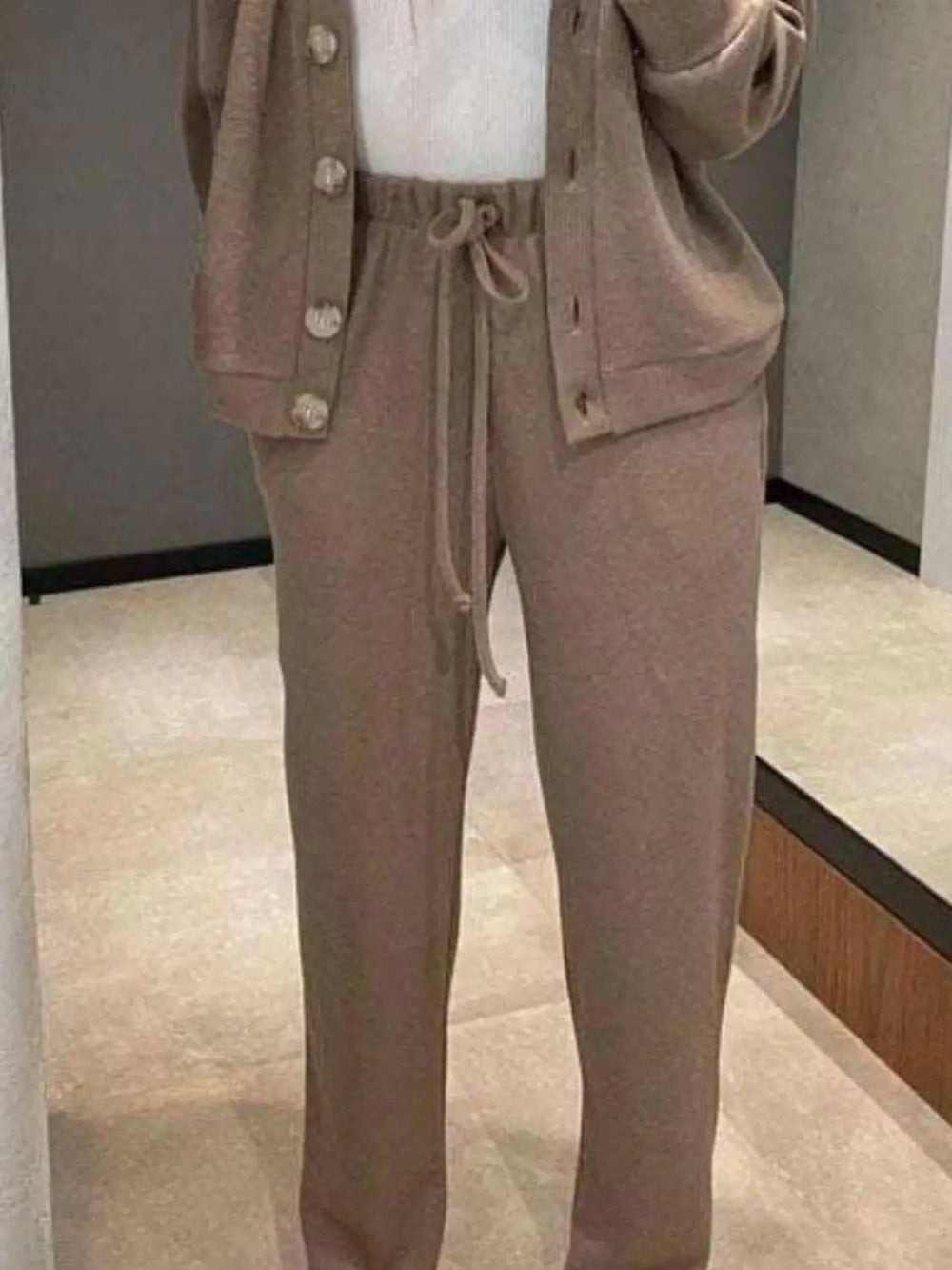 Full Size Button Up Long Sleeve Top and Pants Set - Trendsi - Flyclothing LLC